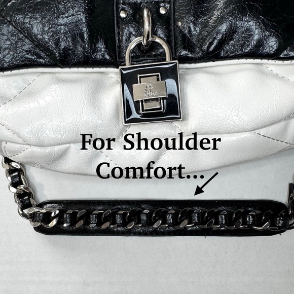 STEVE MADDEN BCookie Black/White Crossbody/Handbag/Quilted-Puffy/Faux Leather - Picture 4 of 14